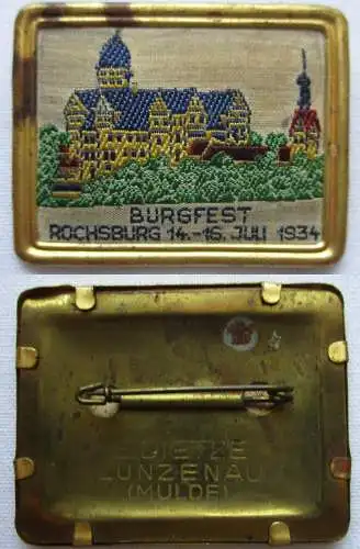 gesticktes Blech Abzeichen Burgfest Rochsburg 14.-15.Juli 1934 (151706)