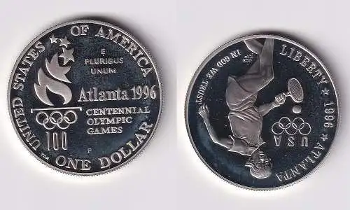 1 Dollar Silber Münze USA Olympiade 1996 Atlanta 1996 P Tennisspielerin (170557)