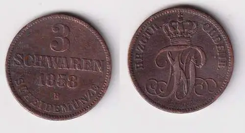 3 Schwaren Kupfer Münze Oldenburg 1858 B ss (170517)