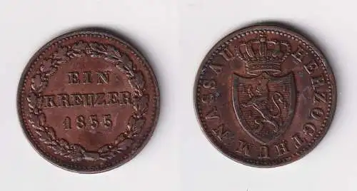 1 Kreuzer Kupfer Münze Nassau 1855 Adolph 1839-1866 vz (170494)