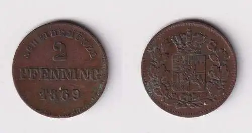 2 Pfennige Kupfer Münze Bayern 1869 ss (170789)