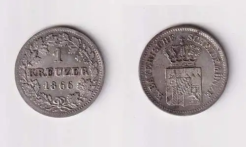 1 Kreuzer Silber Münze Bayern 1866 vz/Stgl. (170077)
