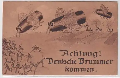 37820 Ak Militär "Achtung! Deutsche Brummer kommen" Dicke Bertha als Fliege 1915