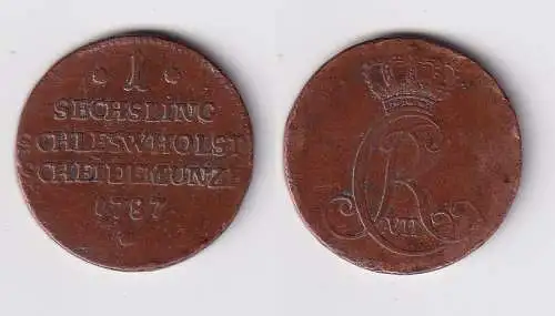 1 Sechsling Kupfer Münze Schleswig Holstein 1787 f.ss/ss (170196)