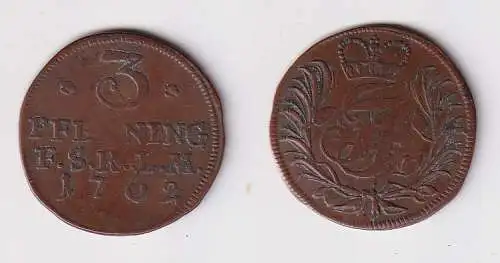 3 Pfennig Kupfer Münze Schwarzburg Rudolstadt 1762 ss (170193)