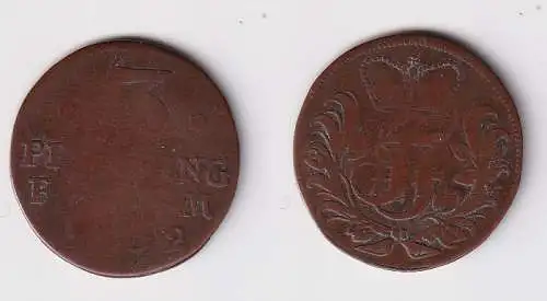 3 Pfennig Kupfer Münze Schwarzburg Rudolstadt 1762 s (170271)