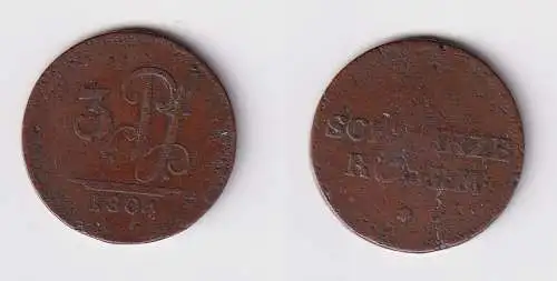 3 Pfennig Kupfer Münze Schwarzburg Rudolstadt 1804 s/ss (170611)