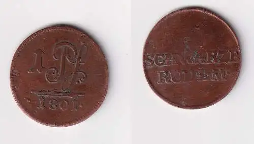 1 Pfennig Kupfer Münze Schwarzburg Rudolstadt 1801 s/ss (170261)