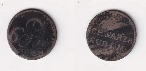 6 Pfennig Billon Münze Schwarzburg Rudolstadt 1808 s/ss (170112)