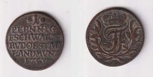1 Pfennig Kupfer Münze Schwarzburg Rudolstadt 1753 ss+ (170310)