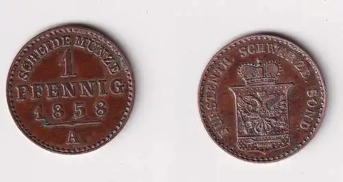 1 Pfennig Kupfer Münze Schwarzburg-Sondershausen 1858 A ss+ (170305)