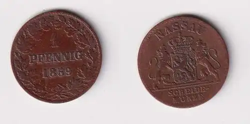 1 Pfennig Kupfer Münze Nassau 1859 ss (170234)