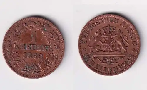 1 Kreuzer Kupfer Münze Nassau 1862 ss+ (170733)