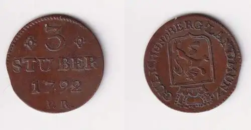 3 Stüber Kupfer Münze 1792 Jülich Berg ss (170230)
