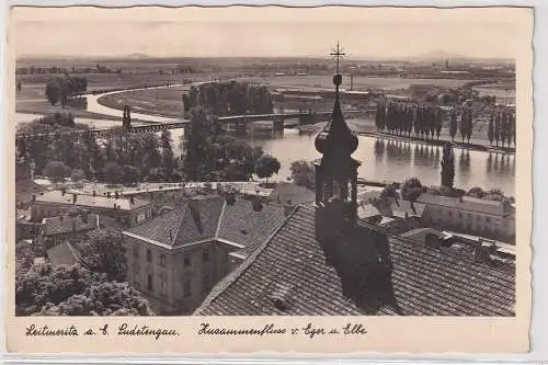 25233 Ak Leitmeritz Litoměřice Sudetengau Zusammenfluss v. Eger u. Elbe um 1910