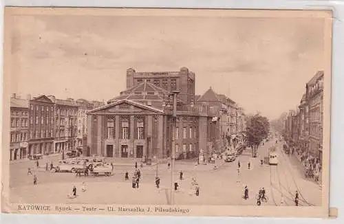 49024 Ak Katowice Kattowitz Rynek - Teatr - Ul. Marszalska J. Pilsudskiego 1936