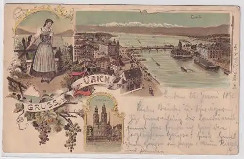 03632 Ak Lithografie Gruss aus Zürich 1898