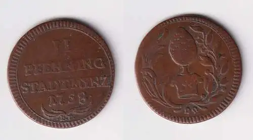 2 Pfennig Kupfer Münze Stadtmünze Augsburg 1758 f.ss (170313)
