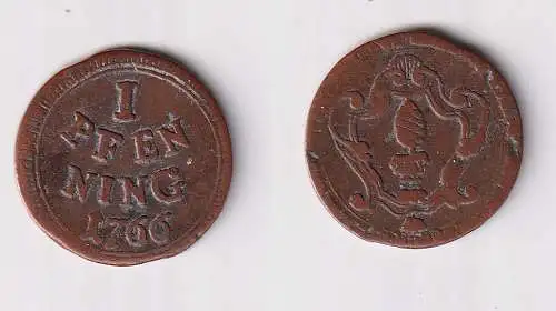 1 Pfennig Kupfer Münze Stadtmünze Augsburg 1766 ss (170272)