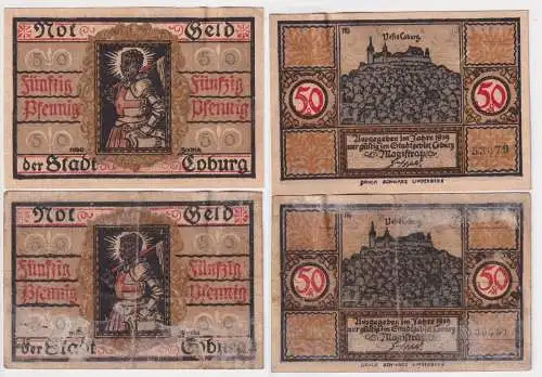 2 x 50 Pfennig Banknoten Notgeld Stadt Coburg 1919 (157788)