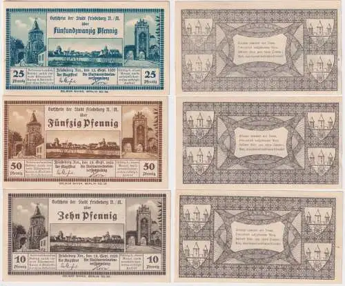 10,25,50 Pfennig Banknoten Notgeld Stadt Friedberg N./M. 1920 (153075)