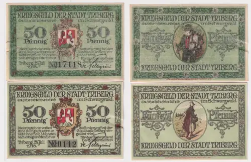 2 x 50 Pfennig Banknoten Notgeld Stadt Triberg 25.7.1918 (158766)