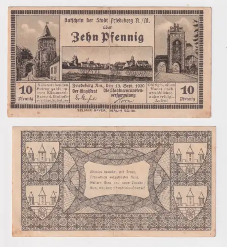 10 Pfennig Banknote Notgeld Stadt Friedberg N./M. 1920 (170100)