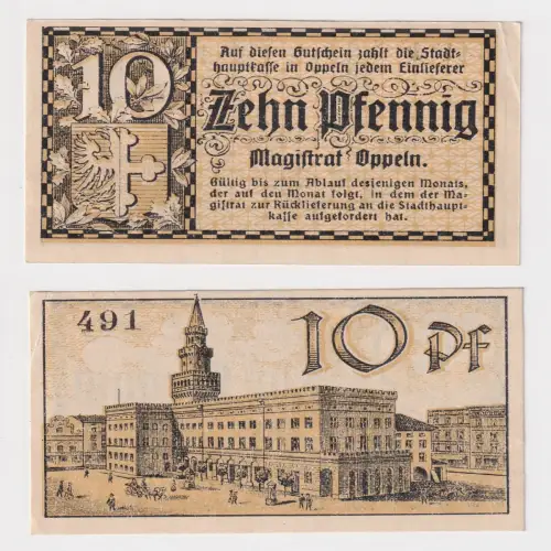 10 Pfennig Banknote Notgeld Stadt Oppeln um 1920 (170425)