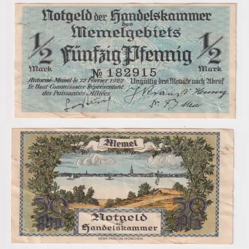50 Pfennig Banknote Notgeld Handelskammer Memel  (170204)