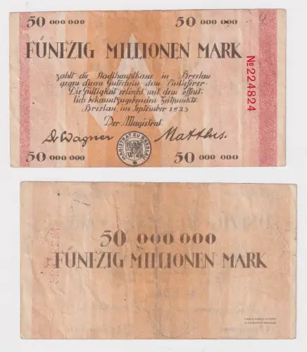 50 Millionen Mark Banknote Stadthauptkasse Breslau September 1923 (170241)
