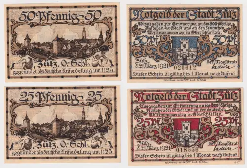 2 Banknoten Notgeld Stadt Zülz Biala 21.3.1921 (170287)