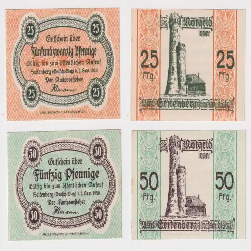 25 und 50 Pfennig Banknoten Notgeld Seitenberg Schlesien 1919/20 (170286)