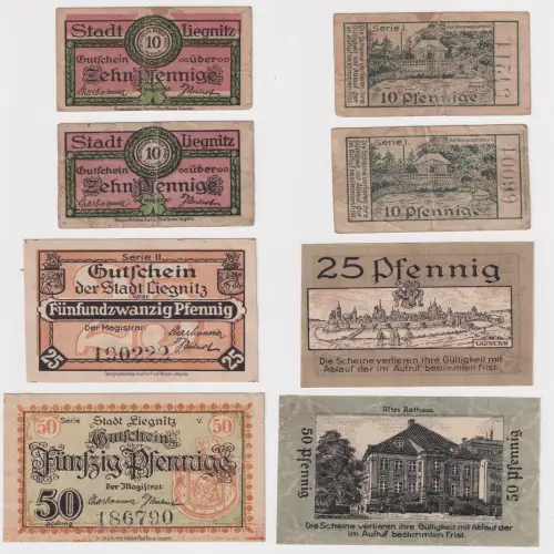4 Banknoten Notgeld Stadt Liegnitz um 1921 (170106)