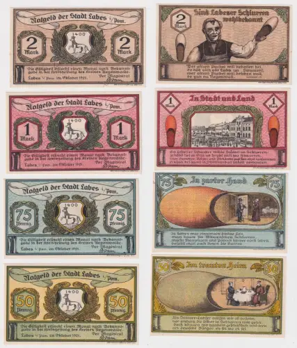 4x Banknoten Notgeld Stadt Labes in Pommern Oktober 1921 (170465)