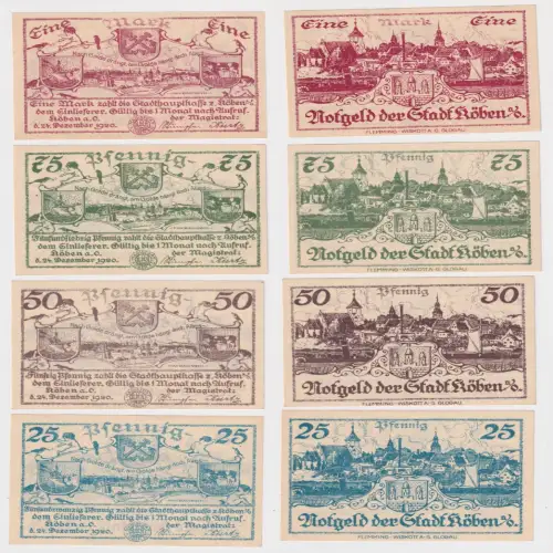 4 Banknoten Notgeld Stadt Köben an der Oder 1920 (170162)
