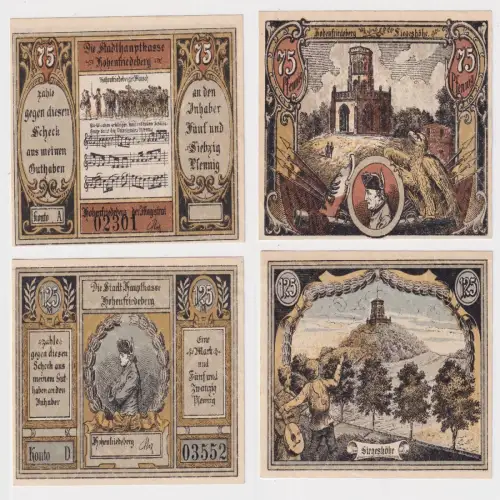 2 Banknoten Notgeld Stadthauptkasse Hohenfriedeberg um 1920 (170308)