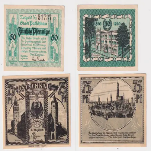 2 Banknoten Notgeld Stadt Patschkau Paczkow um 1920 ()