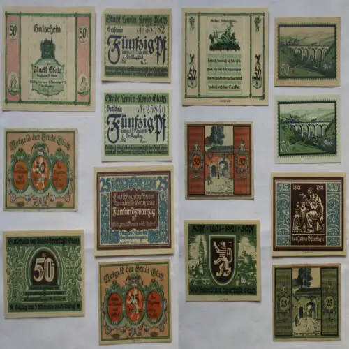 7 Banknoten Notgeld Stadt Glatz Klodzko o.D. 1918-1921 (170139)