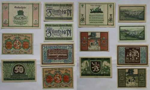 7 Banknoten Notgeld Stadt Glatz Klodzko o.D. 1918-1921 (170139)