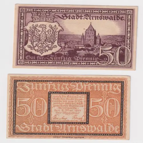 50 Pfennig Banknote Notgeld Stadt Arnswalde Choszczno 1920 (170209)