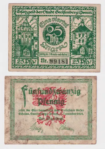 25 Pfennig Banknoten Notgeld Stadt Greifenberg 7.11.1919 (170243)