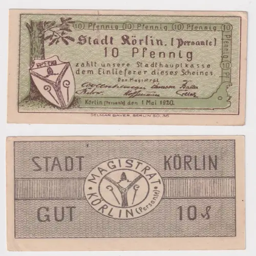 10 Pfennig Banknote Notgeld Stadt Körlin (Persante) 1.5.1920 (170065)