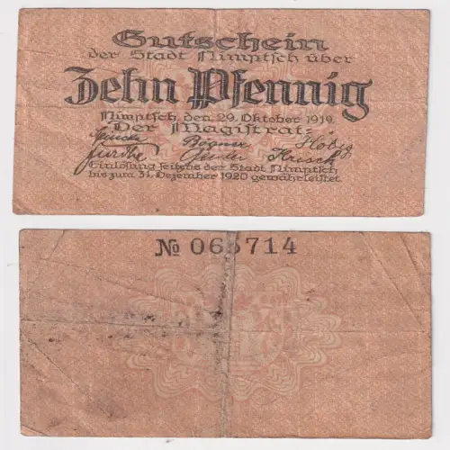 10 Pfennig Banknote Notgeld Stadt Nimptsch 1920 (170646)