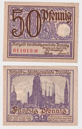 50 Pfennig Banknote Stadtgemeinde Danzig 15.4.1919 Farbe Lila (170104)