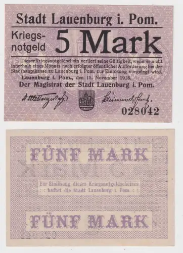5 Mark Banknote Kriegsnotgeld Stadt Lauenburg in Pom. (170160)