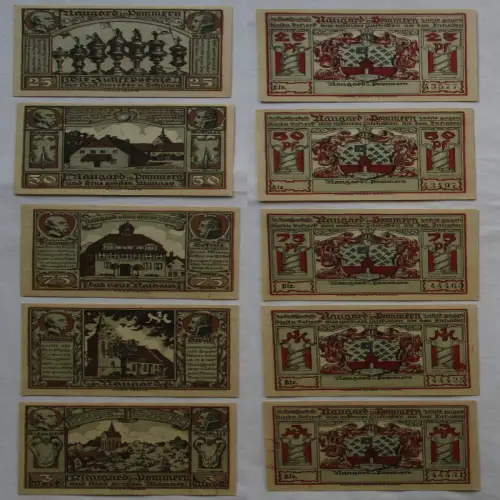 5 Banknoten Notgeld Stadtsparkasse Naugard in Pommern o.D. (1921) (170250)