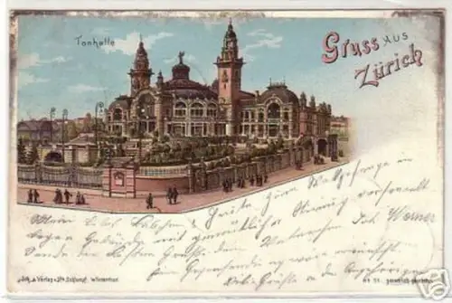 02951 Ak Lithographie Gruss aus Zürich Tonhalle 1900