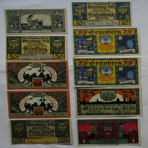 10 Banknoten Notgeld Stadt Grünberg in Schlesien 1922 kassenfrisch (101064)