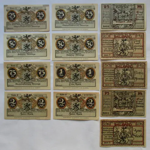 13 Banknoten Notgeld Stadt Belgard in Pommern o.D. um 1920 (109238)