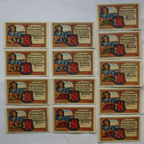 13 Banknoten Notgeld der Stadt Swinemünde um 1920 (116703)